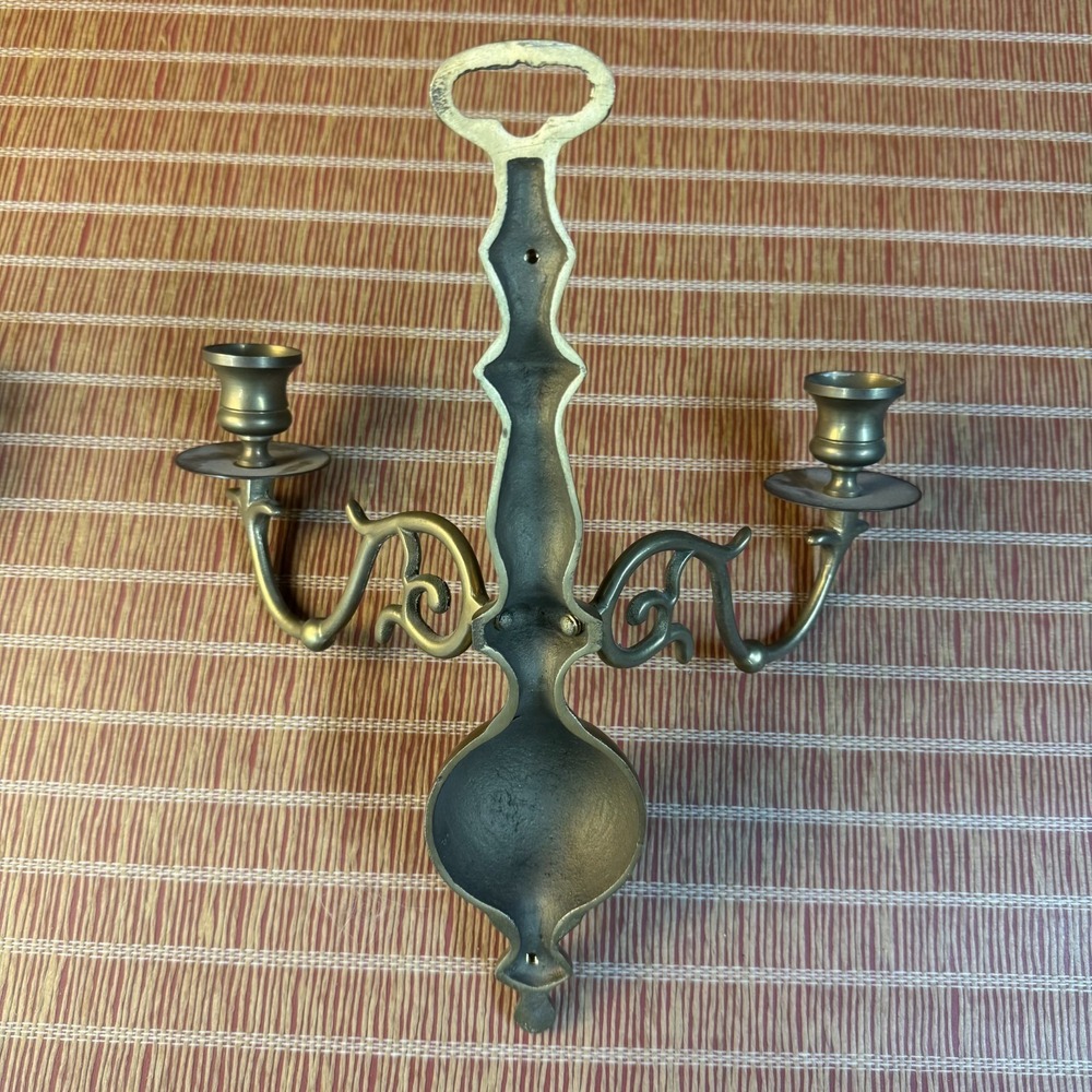 Pair of Brass Wall Sconce Candle Double Arm Candelabra Dark Academia Regency - Picture 5 of 7